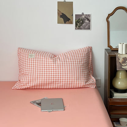 Peachy Pink Gingham Bedding Set
