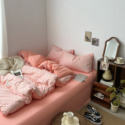 Peachy Pink Gingham Bedding Set
