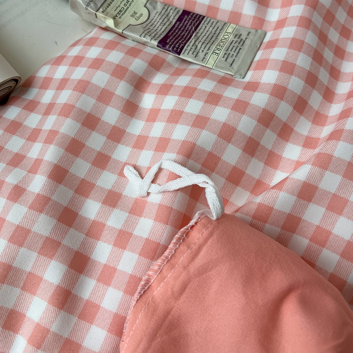 Peachy Pink Gingham Bedding Set