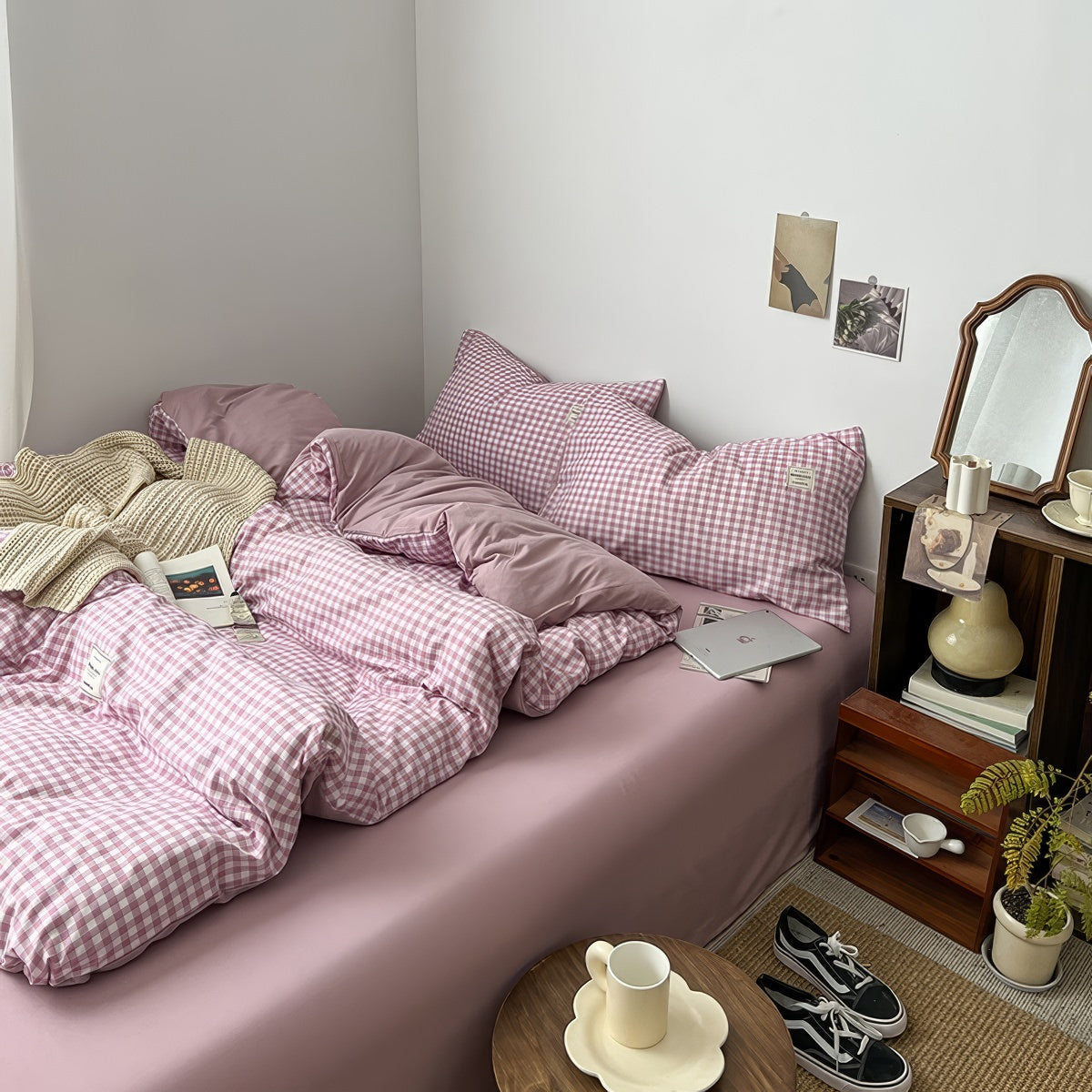 Dusty Purple Gingham Bedding Set
