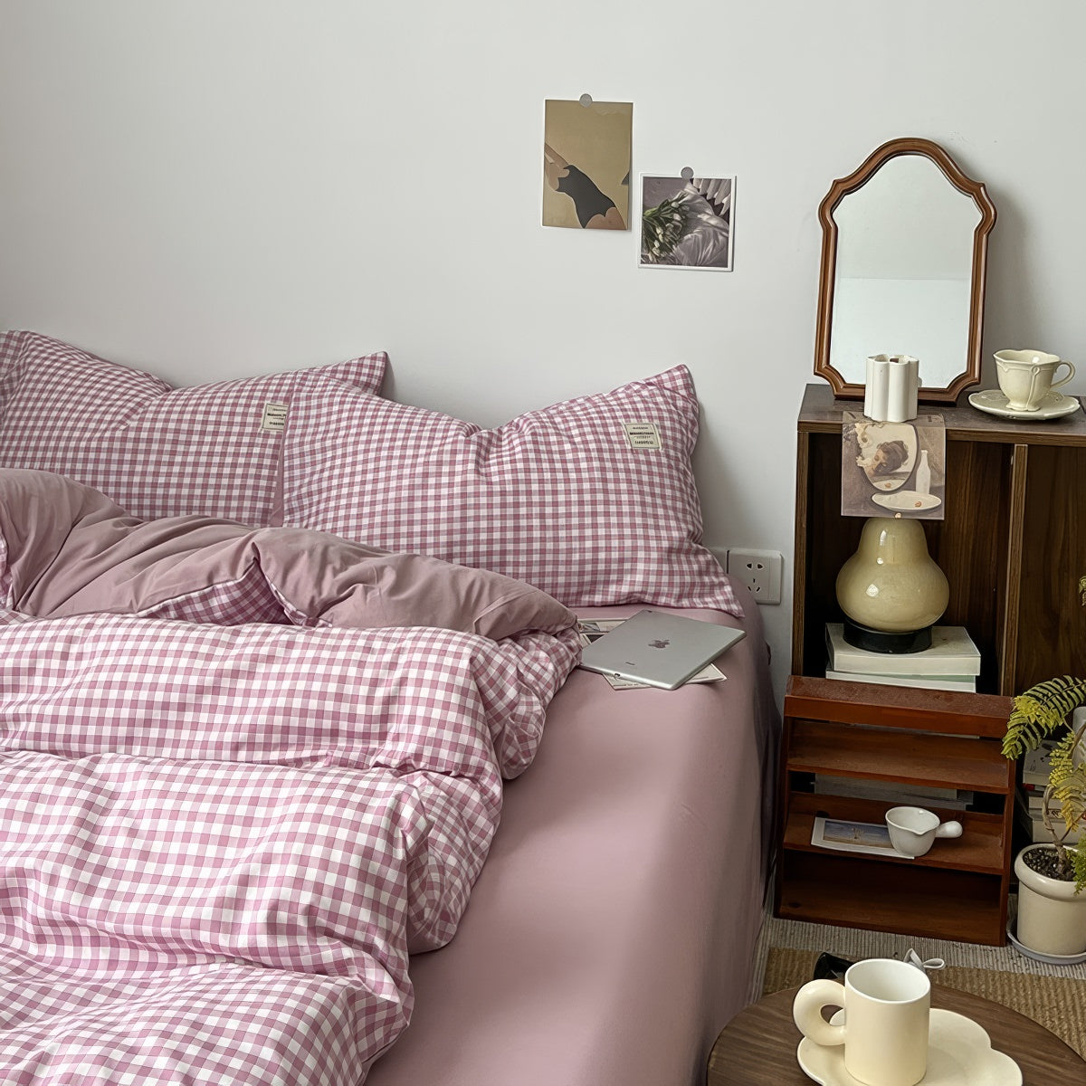Dusty Purple Gingham Bedding Set