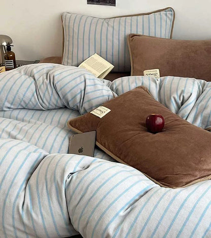Cozy Striped Flannel Fleece Bedding Set