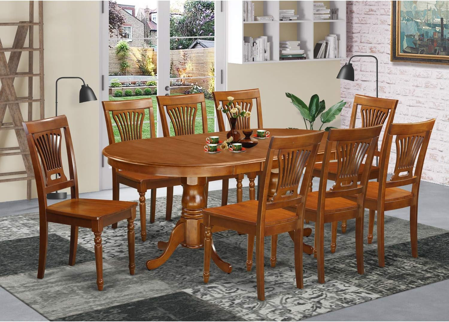 East West Furniture PLAI7-BLK-W 7 Piece Dining Room Table Set Consist of an Oval Kitchen Table with Butterfly Leaf and 6 Dining Chairs, 42X78 Inch, Black & Cherry Dining Room Furniture Furniture Home & Kitchen Table & Chair Sets