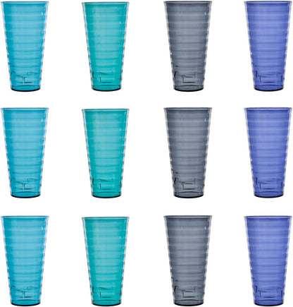 US Acrylic Splash 28 Ounce Plastic Stackable Iced Tea Tumblers in 4 Coastal Colors | Value Set of 12 Drinking Cups | Reusable, Bpa-Free, Made in the USA, Top-Rack Dishwasher Safe Dining & Entertaining Glassware & Drinkware Home & Kitchen Kitchen & Dining Tumblers & Water Glasses