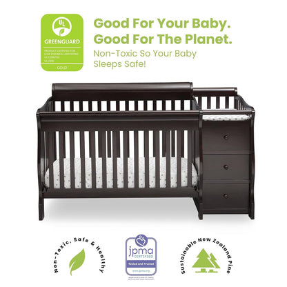 Princeton Junction 4-In-1 Convertible Crib and Changer - Greenguard Gold Certified, Dark Chocolate Baby Products Convertible Cribs Furniture Infant & Toddler Beds Nursery