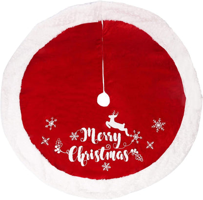 DR.DUDU 48 Inch Christmas Tree Plush Skirt Decoration for Merry Christmas Party Faux Fur Christmas Tree Skirt Decorations (Red 1) Home & Kitchen Seasonal Décor Tree Skirts