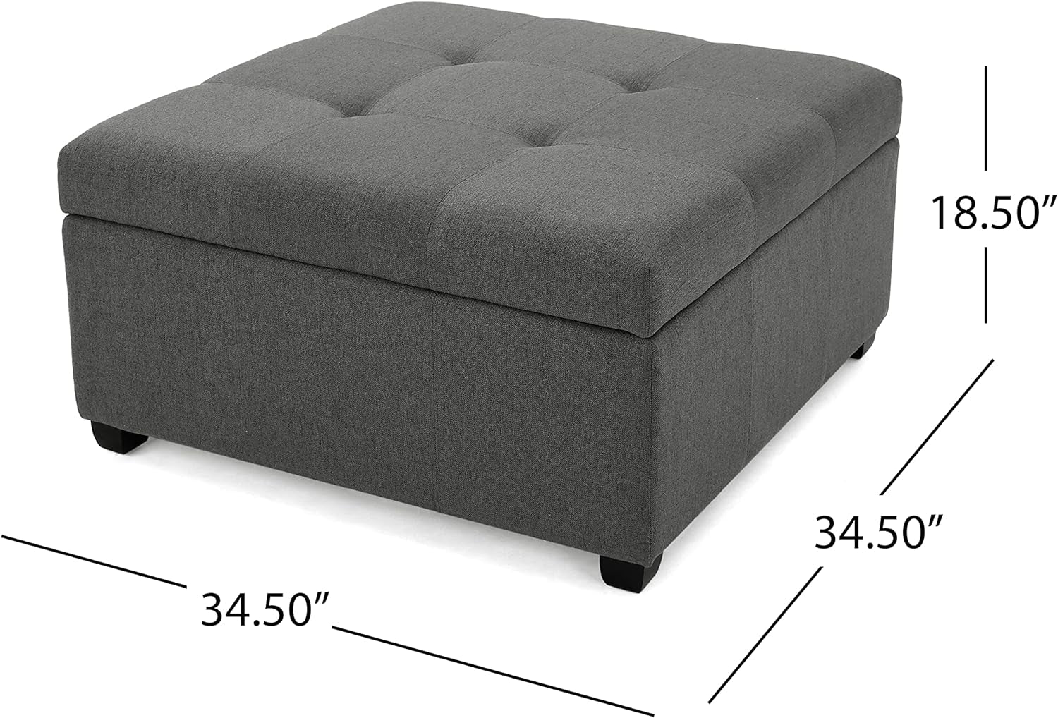 Christopher Knight Home Gdfstudio Christopher Knight Home Carlsbad Fabric Storage Ottoman, Dark Grey 35.00”D X 35.00”W X 18.50”H Furniture Home & Kitchen Living Room Furniture Ottomans