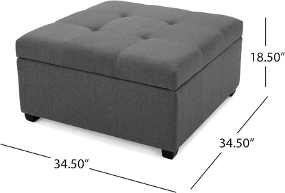 Christopher Knight Home Gdfstudio Christopher Knight Home Carlsbad Fabric Storage Ottoman, Dark Grey 35.00”D X 35.00”W X 18.50”H Furniture Home & Kitchen Living Room Furniture Ottomans