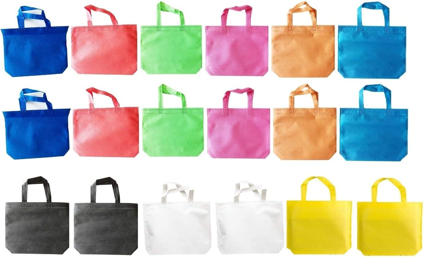 King'S Deal Gift Bags-18Pack(9 Color X 2) Non-Woven Shopping Tote Bags with Handles Multi Color Cloth Fabric Reusable Totes Bulk, Neon Party Favor Bags for Kids Birthdays Parties, Goodies, Treats Home & Kitchen Kitchen & Dining Luggage & Bags Reusable Grocery Bags Shopping Totes Storage & Organization Travel & To-Go Food Containers