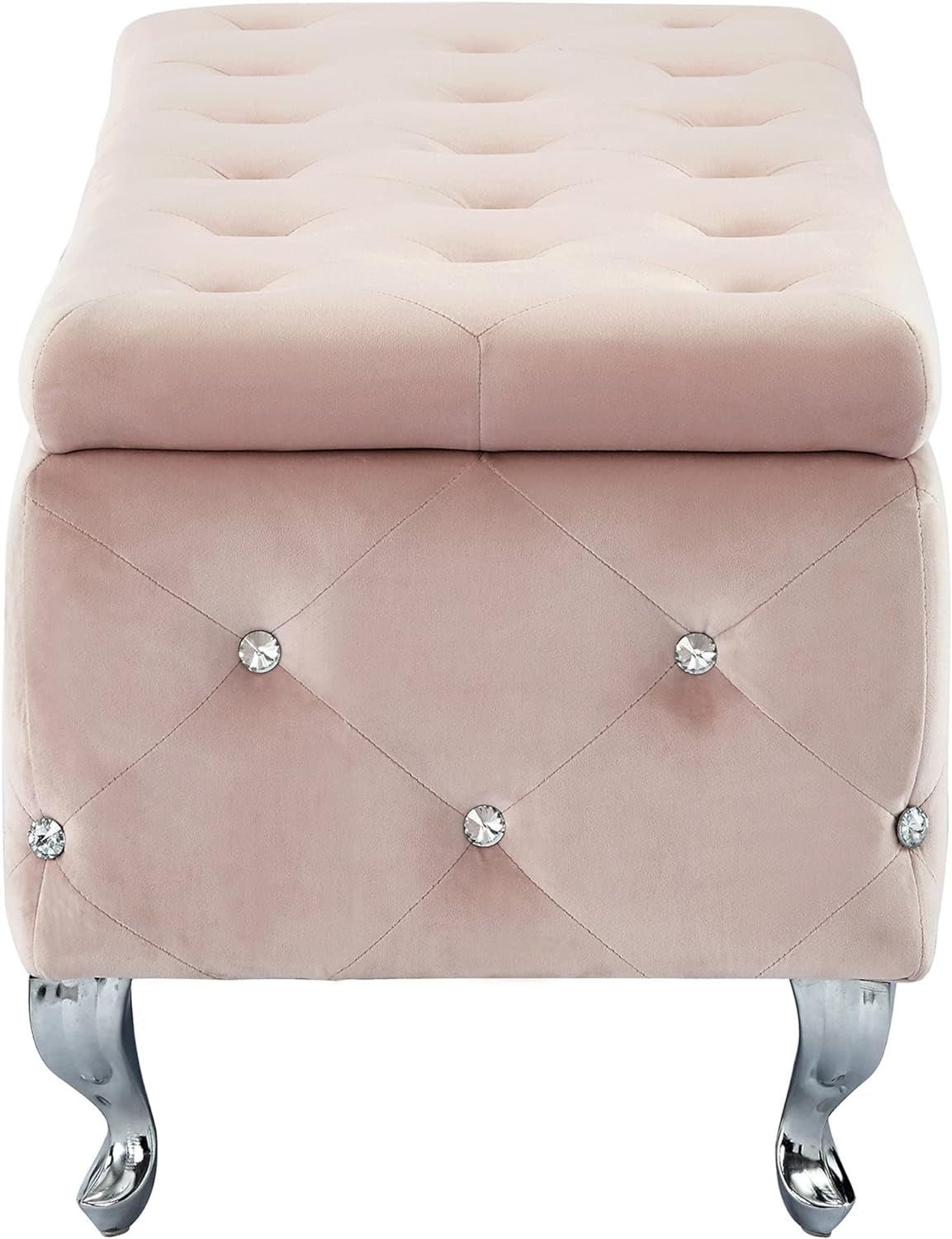 Contemporary Velvet & Metal Rectangular Storage Ottoman in Blush Pink Furniture Home & Kitchen Living Room Furniture Ottomans