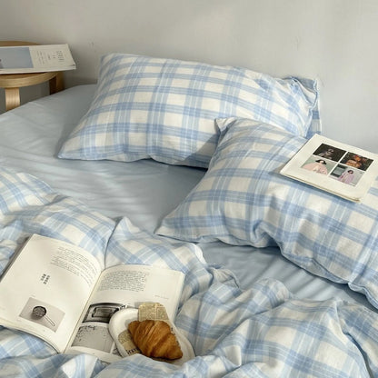 Soft Gingham Plaid Washed Cotton Bedding Set