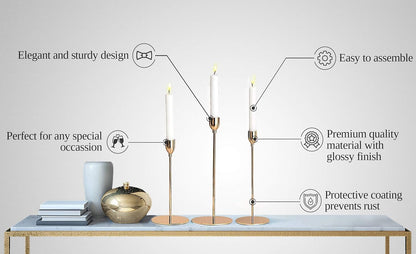 Decorative Candle Holders for Taper Candles-Kitchen Decor-Living Room Decor-Advent Candle Holder-Candlestick Holders for Wedding,Dining and Party-Elegant and Sturdy Design-(Imperial Gold) Candleholders Candles & Holders Candlestick Holders Home & Kitchen Home Décor Products