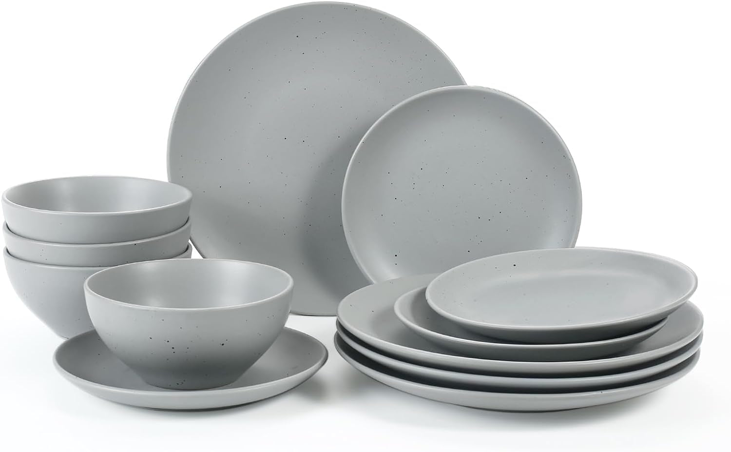 Famiware DAWN Serise Dinnerware Sets, 12-Piece Stoneware Plates and Bowls Sets, Matte Dishes Set Service for 4- Microwave and Dishwasher Safe, Charcoal Dining & Entertaining Dinnerware Dinnerware & Serveware Dinnerware Sets Home & Kitchen Kitchen & Dining