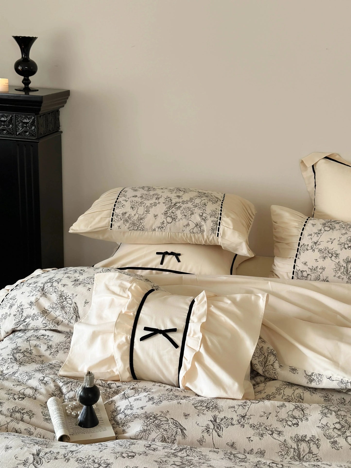 Ruffled Botanical Toile Washed Cotton Bedding Set