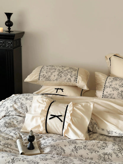 Ruffled Botanical Toile Washed Cotton Bedding Set