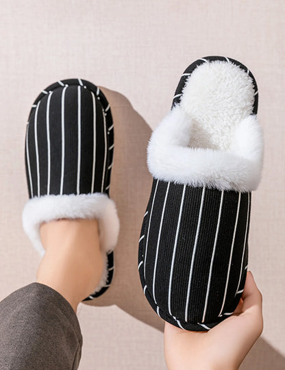 Plush Corduroy Striped Cotton House Slippers
