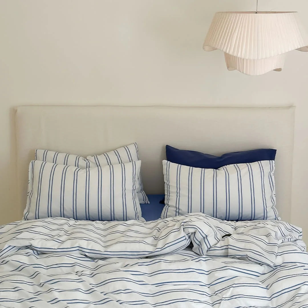 Crisp Nautical Pinstripe Washed Cotton Bedding Set