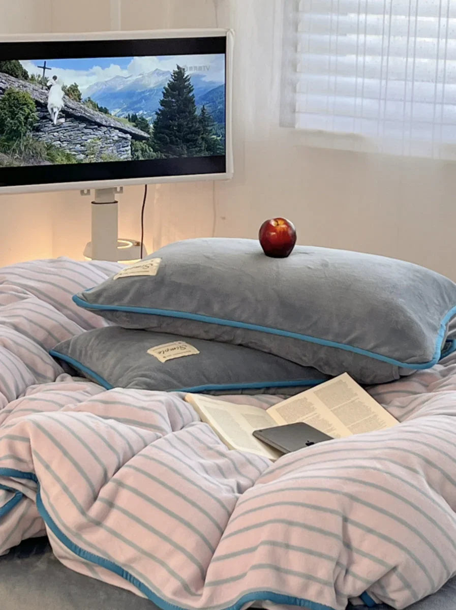 Cozy Striped Flannel Fleece Bedding Set