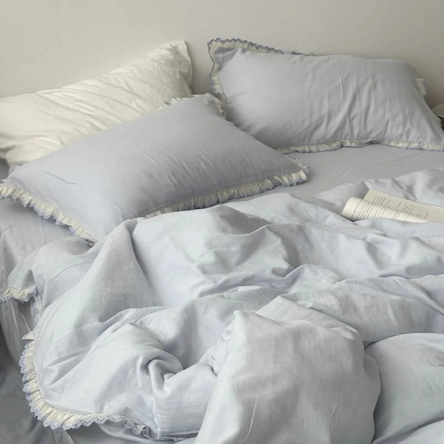 Soft Embroidered Lace Ruffle Cotton Bedding Set