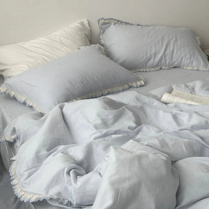 Soft Embroidered Lace Ruffle Cotton Bedding Set