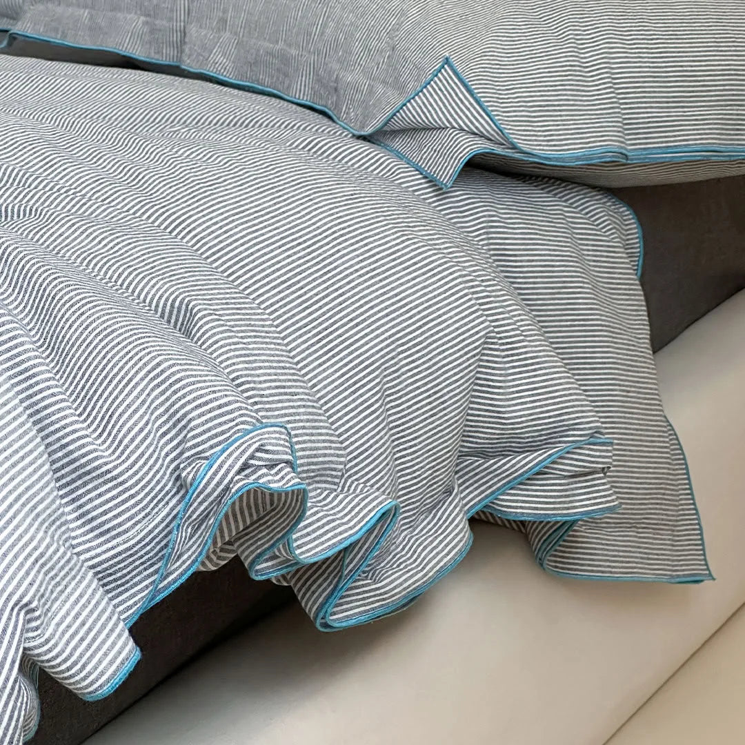Soft Ruffle Pinstripe Washed Cotton Bedding Set