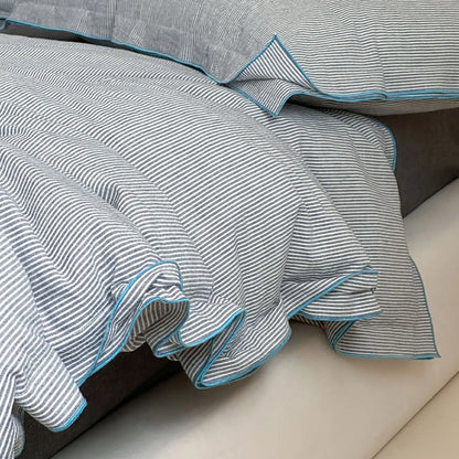Soft Ruffle Pinstripe Washed Cotton Bedding Set
