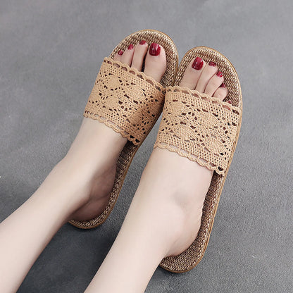 Breathable Crochet Lace Linen House Slippers