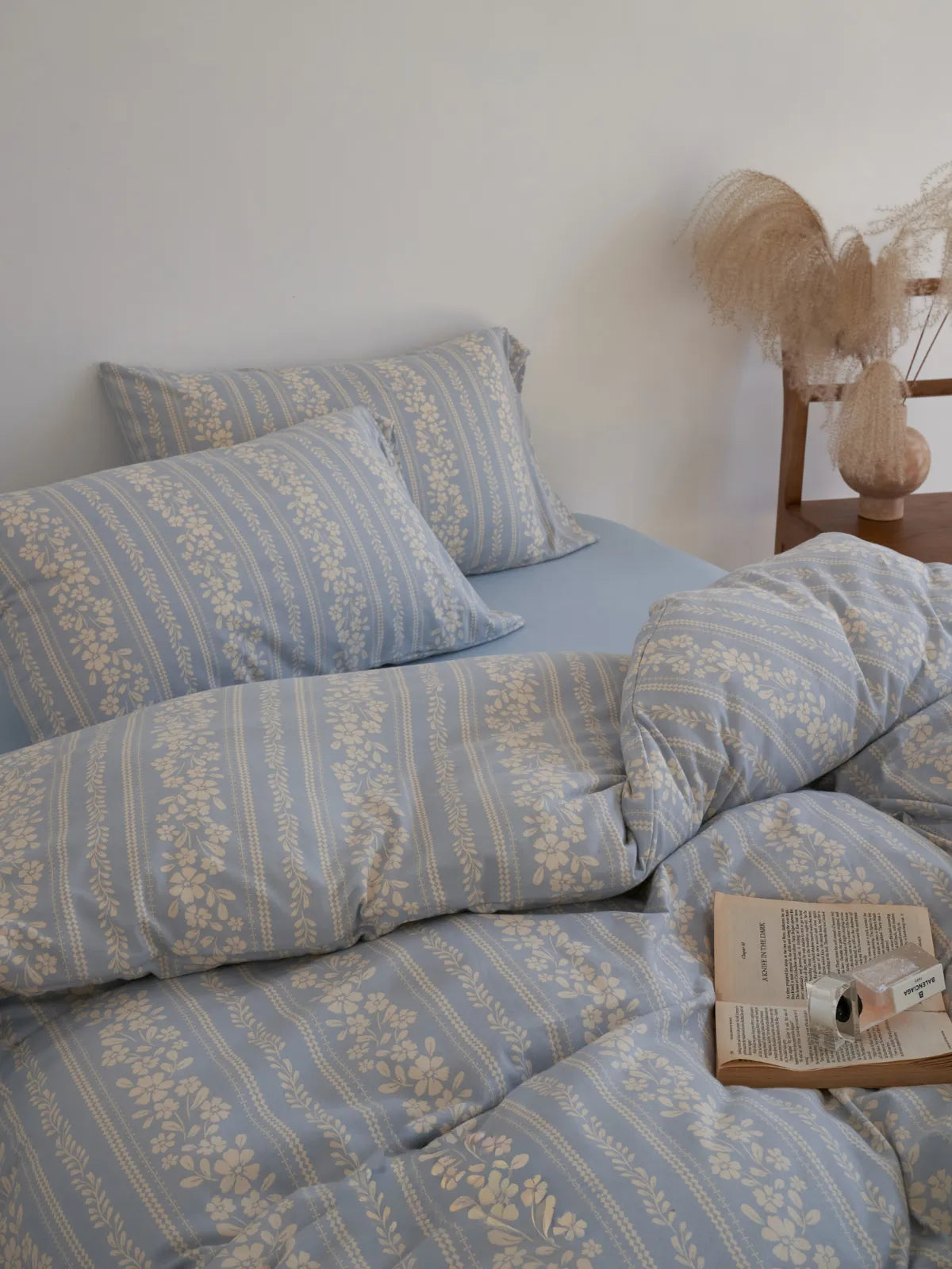 Soft Floral Stripe Washed Cotton Bedding Set