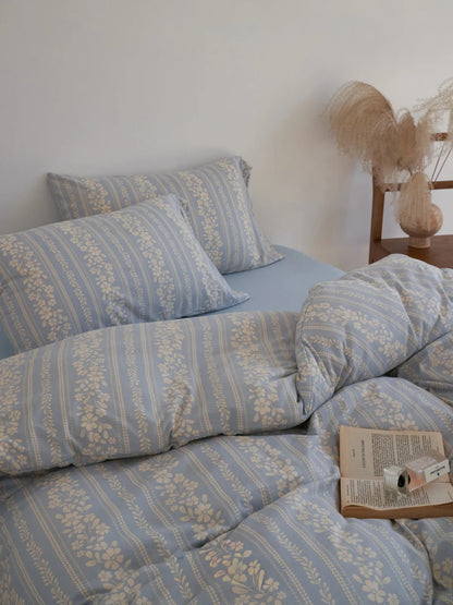 Soft Floral Stripe Washed Cotton Bedding Set