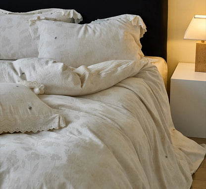 Ruffle Lace Jacquard Floral Linen Bedding Set