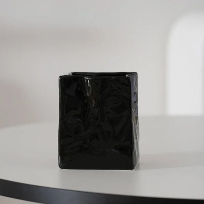 Textured Crumpled Paper Bag Ceramic Desktop Organizer