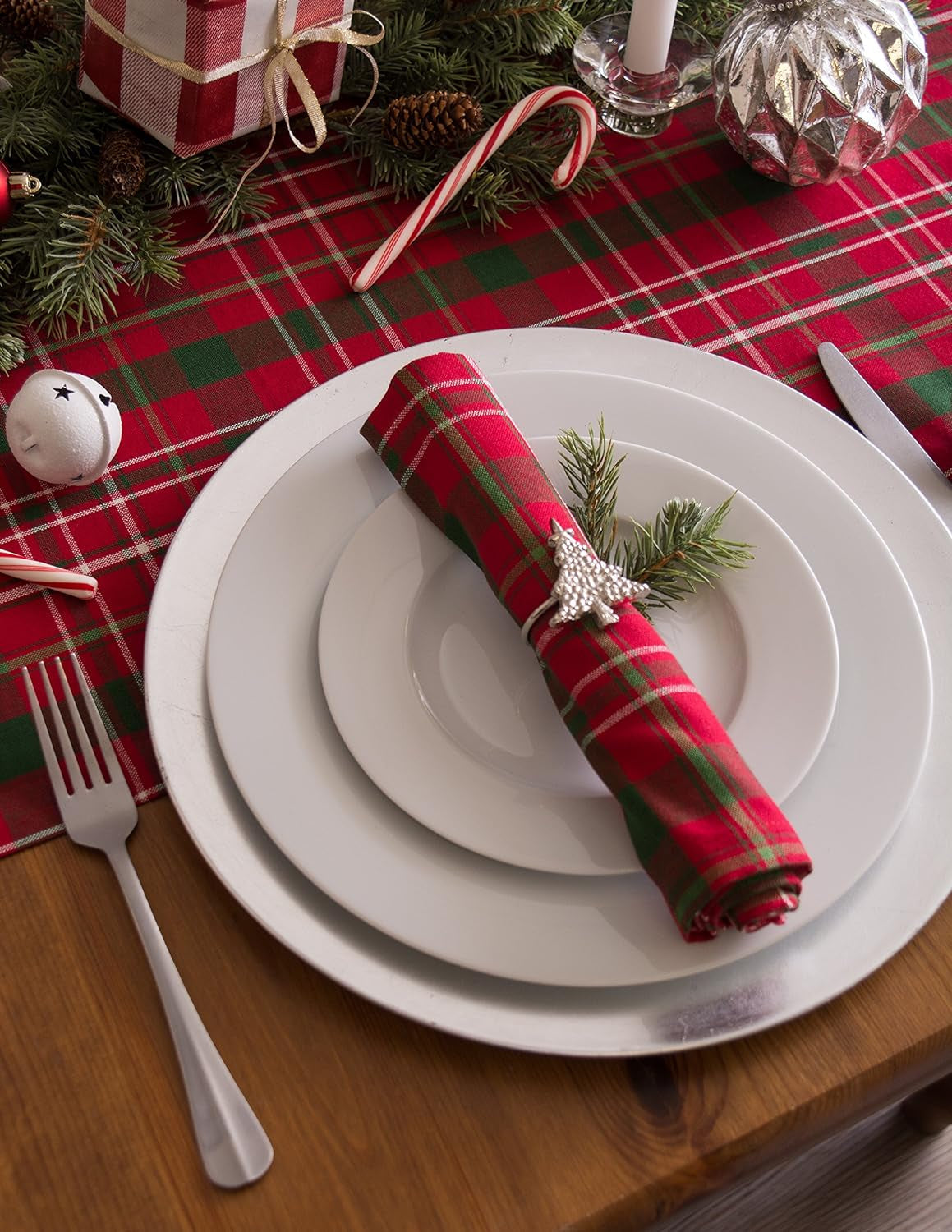 DII Holiday Dining Table Linen Collection Tartan Holly Plaid, Square Cloth Napkin Set, 20X20, Red & Green, 6 Count Cloth Napkins Home & Kitchen Kitchen & Dining Kitchen & Table Linens