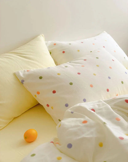 Textured Colorful Polka Dot Washed Cotton Bedding Set