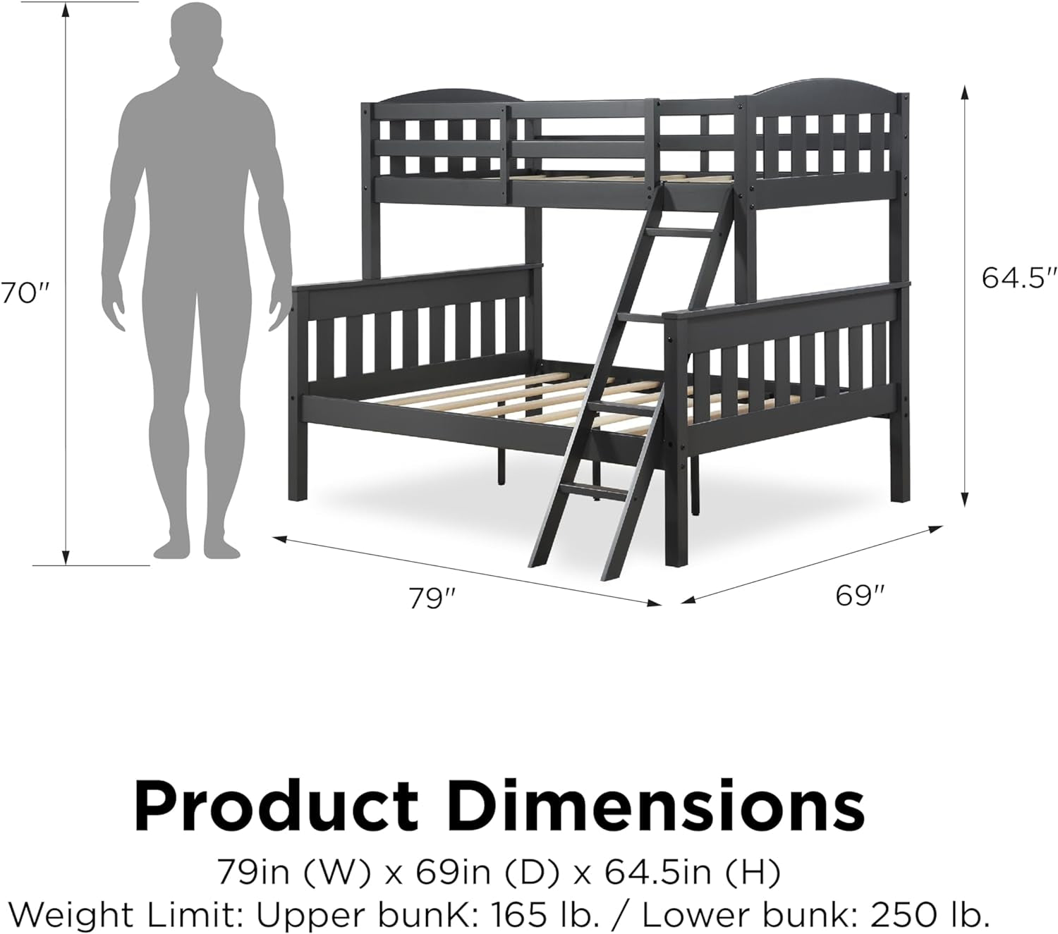 DHP Airlie Twin-Over-Full Bunk Bed with Ladder, Grey Bedroom Furniture Beds Frames & Bases Furniture Home & Kitchen