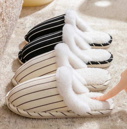 Plush Corduroy Striped Cotton House Slippers