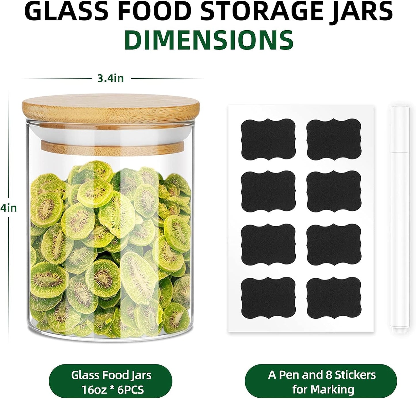 16Oz Glass Jars for Food Storage, Airtight Food Containers with Bamboo Wooden Lids Kitchen Canisters for Sugar,Candy, Cookie, Rice and Spice Jar(Set of 6) Food Jars & Canisters Food Storage Home & Kitchen Kitchen & Dining Storage & Organization