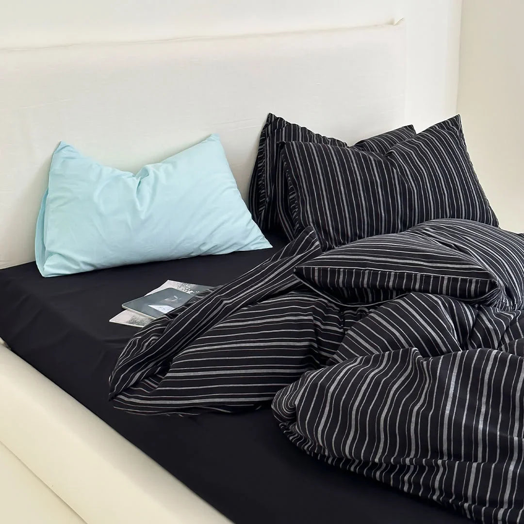 Soft Washed Striped Cotton Bedding Set