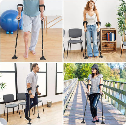 Crutches for Adults, Crutches for Walking, Have Adjustable Forearm Crutch Pads, Folding Forearm Crutches, with Four Corner Base Prevent Slipping, Suitable for Old People, Lame People (Black) Canes Crutches Crutches & Accessories Health & Household Medical Supplies & Equipment Mobility & Daily Living Aids Mobility Aids & Equipment