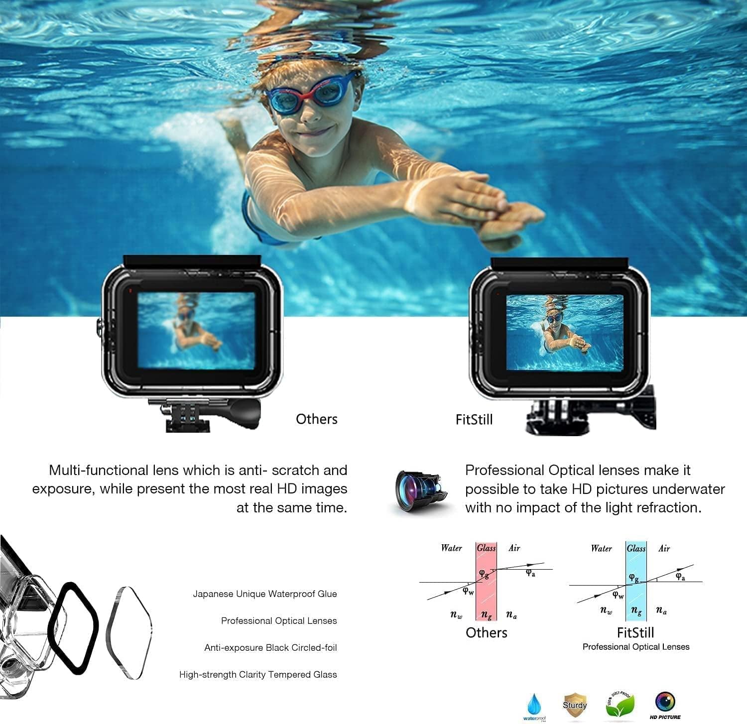 Fitstill 60M/196FT Waterproof Case for Go Pro Hero12 Black/Hero11 Black/Hero10 Black/Hero9 Black,Protective Underwater Diving Housing Shell with Accessories for Hero12/11/10/9 Black Action Camera Camera & Photo Electronics Housings Underwater Photography