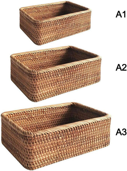 Handmade Weaving Rattan Wicker Basket,Portable Picnic Storage Box Home Kitchen Lawn & Garden Patio Patio Furniture & Accessories Picnic Baskets Tables & Accessories