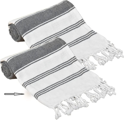 GLAMBURG Peshtemal Turkish Towel 100% Cotton Beach Towels Oversized 36X71 Set of 2, Cotton Beach Towels for Adults, Soft Durable Absorbent Extra Large Bath Sheet Hammam Towel - Charcoal Grey Bath Beach Towels Home & Kitchen Towels