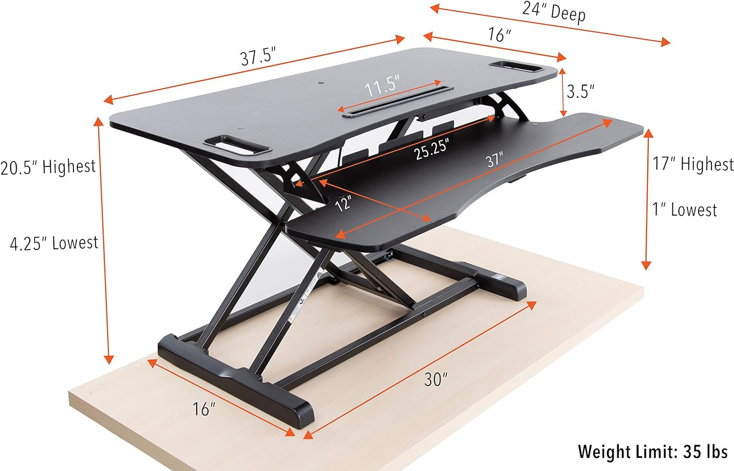 Flexpro Hero 37 Inch Standing Desk Converter, for Office and Home, Height Adjustable, 2 Level Sit to Stand Workspace with Keyboard Shelf & Monitor Riser, Sit or Stand (Black, 37 X 18 X 4.5 to 20) Computer Workstations Desks & Workstations Office Furniture & Lighting Office Products