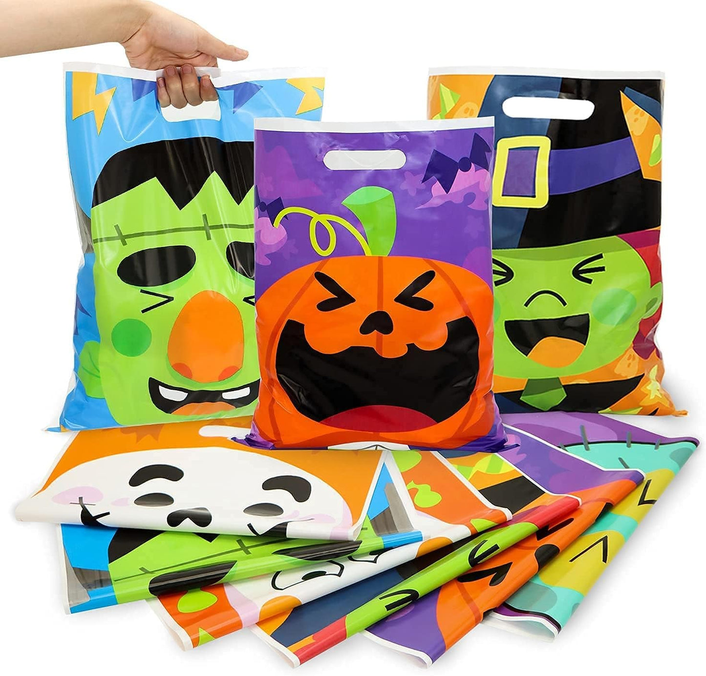 JOYIN 72 Pcs Halloween Treat Bags with 6 Designed Characters, Halloween Plastic Goodie Bags, Halloween Candy Bags, Halloween Trick or Treat Bags for Halloween Snacks Stuffers Party Favor Supplies Multi-Item Party Favor Packs Party Favors Party Supplies Toys & Games