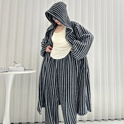 Plush Striped Fleece Hooded Pajama Set