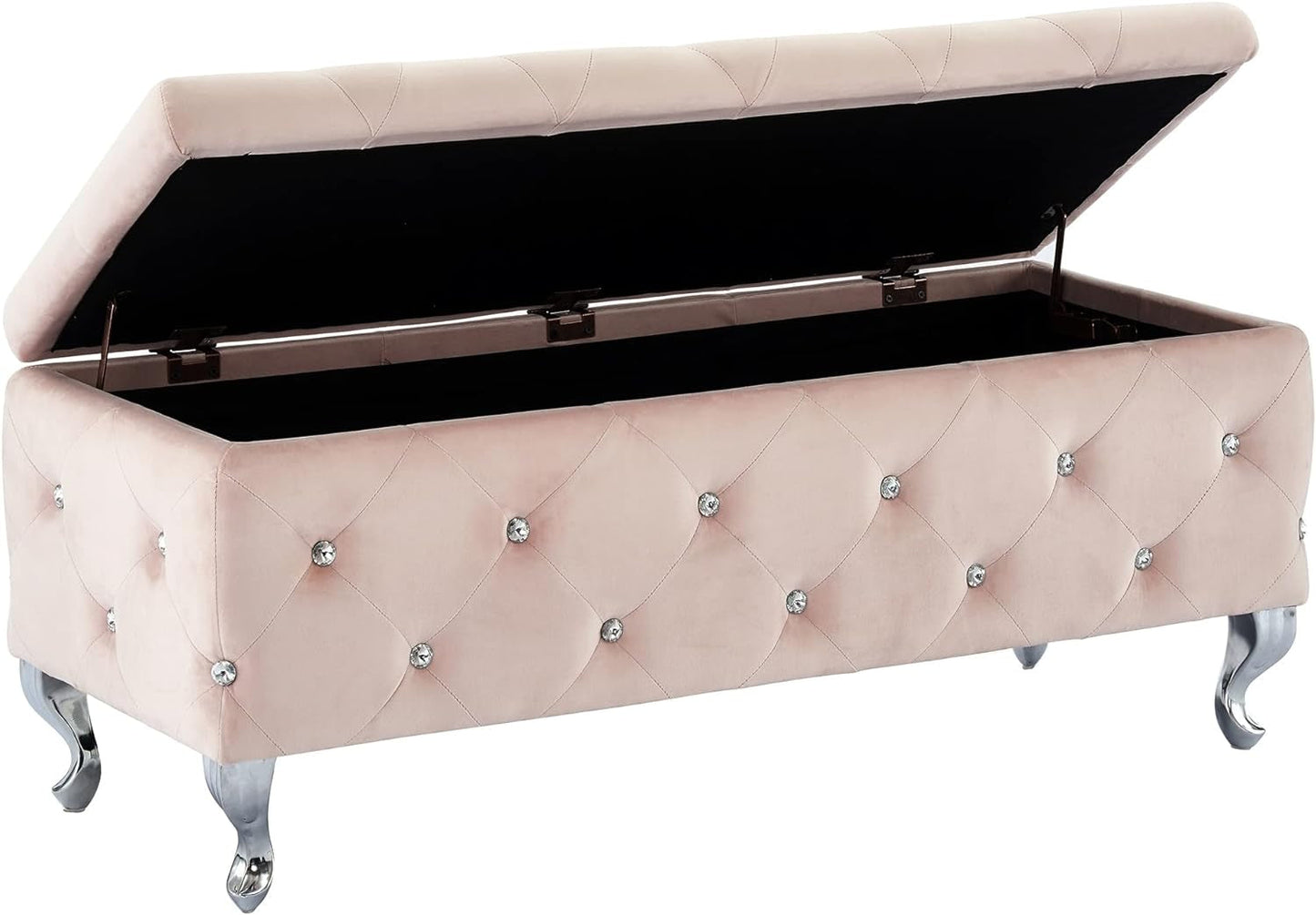 Contemporary Velvet & Metal Rectangular Storage Ottoman in Blush Pink Furniture Home & Kitchen Living Room Furniture Ottomans