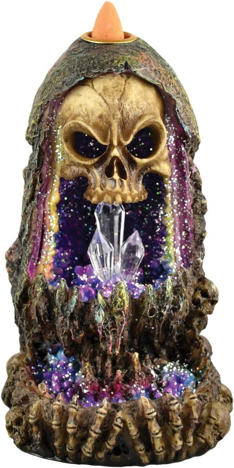 Geode Skull Back Flow Incense Burner W/Led - 6.5" Home & Kitchen Home Décor Products Home Fragrance Incense & Incense Holders Incense Holders