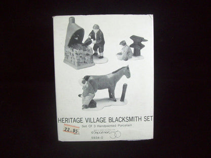 Department 56 Heritage Village Collection ; Dickens Village Blacksmith Set of 3 ; 1987 Retired ; Handpainted Porcelain Accessories #5934-0 Collectible Figurines Home & Kitchen Home Décor Accents Home Décor Products