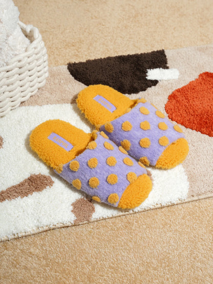 Plush Polka Dot Fuzzy House Slippers