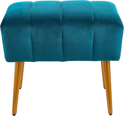 Ball & Cast Upholstered Ottoman Stool Modern Velvet Vanity Stool Footrest with Metal Legs, Teal Furniture Home & Kitchen Living Room Furniture Ottomans