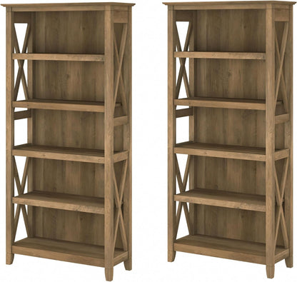 Bush Furniture 046CG Key West 5-Shelf 66-Inch H Bookcase Set, Cape Cod Gray Bookcases Furniture Home & Kitchen Home Office Furniture